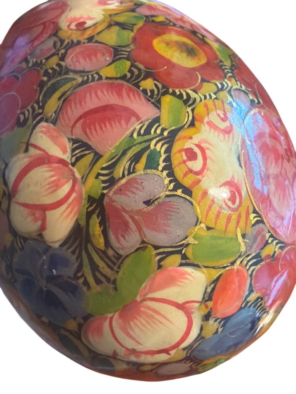 Vintage Eastern European Hand Painted Egg Flowers Glossy Finish Vivid Estate 3" - Picture 4 of 4